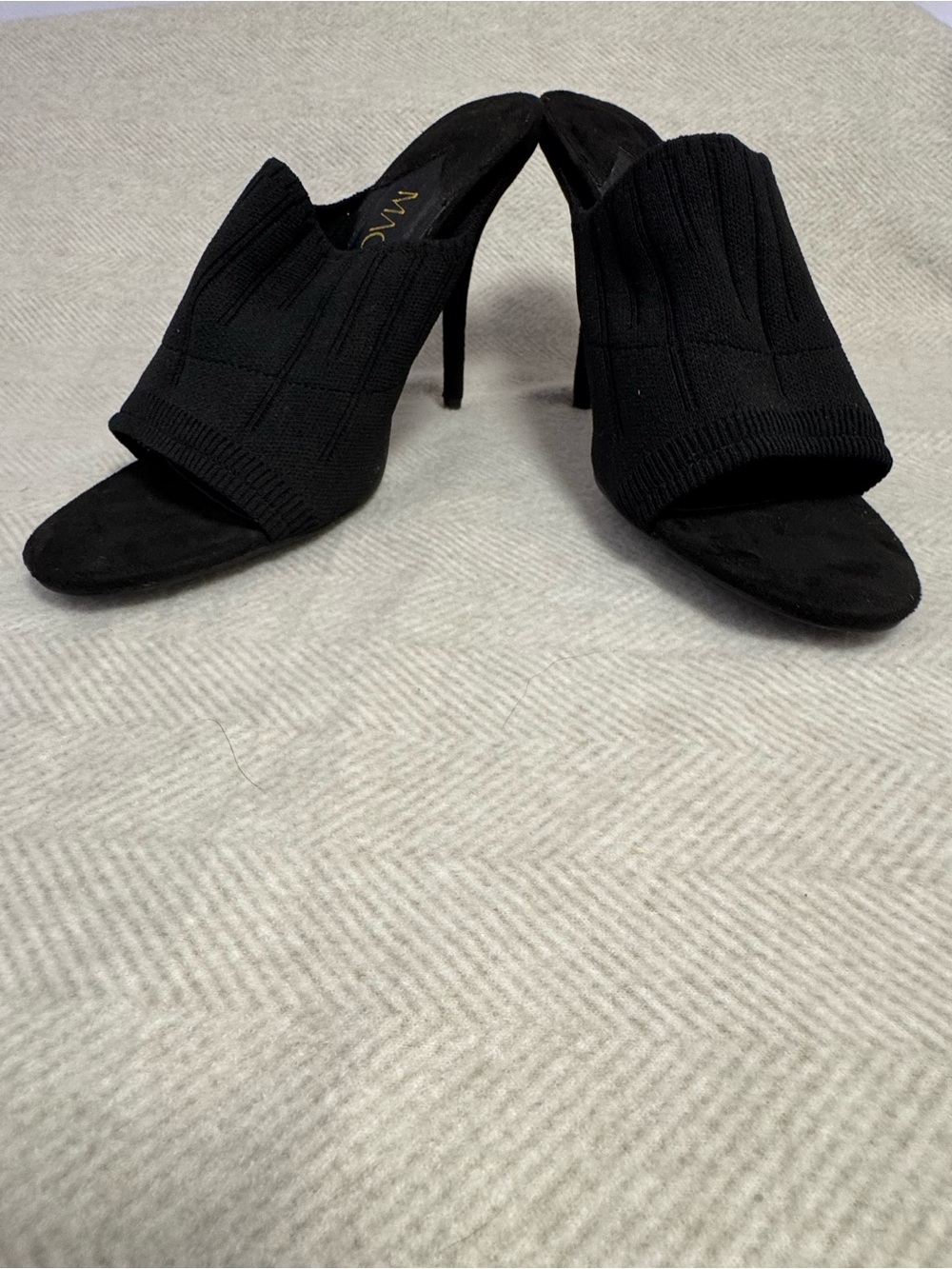 Black Knit Open-Toe High Heel Mules